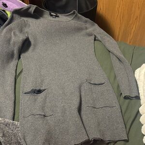 Gray Crewneck Sweater Dress with Front Pockets